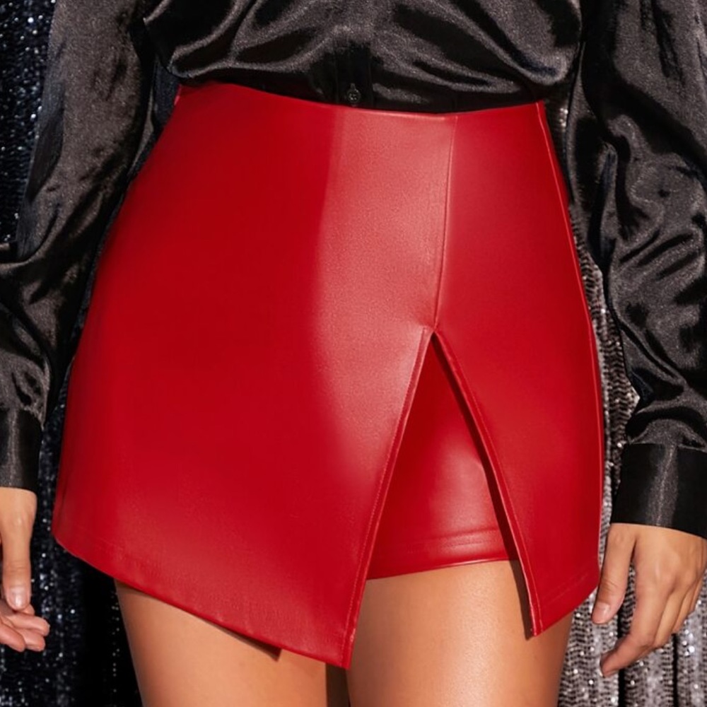Cherry 🍒 Red Split Hem Vegan Skort